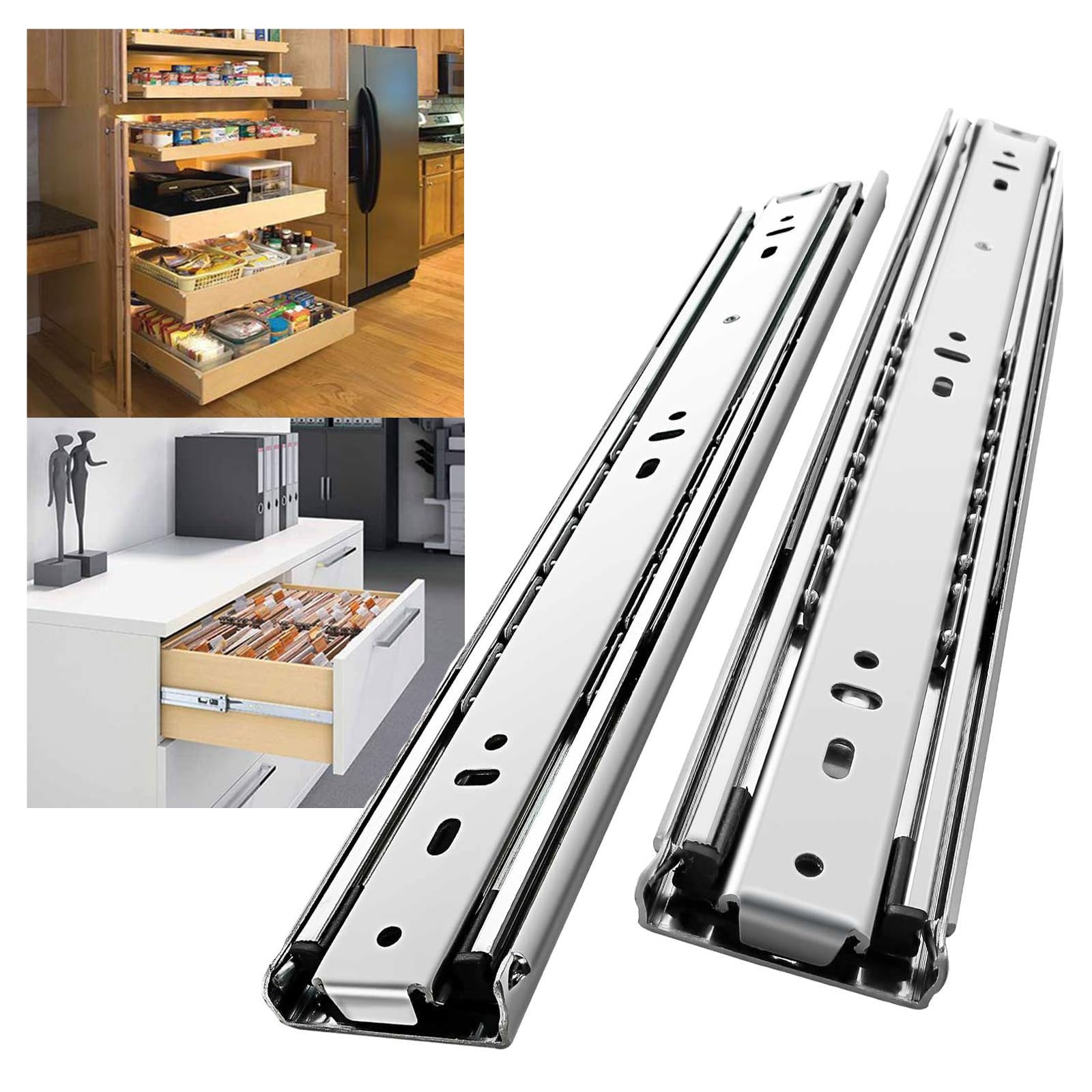 1 Pair 14 Inch 250 Lb Capacity Heavy Duty Drawer Slides Side Mount Full Extension 3 Fold Ball Bearing Stainless Steel Hardware Drawer Rails Tool Box 