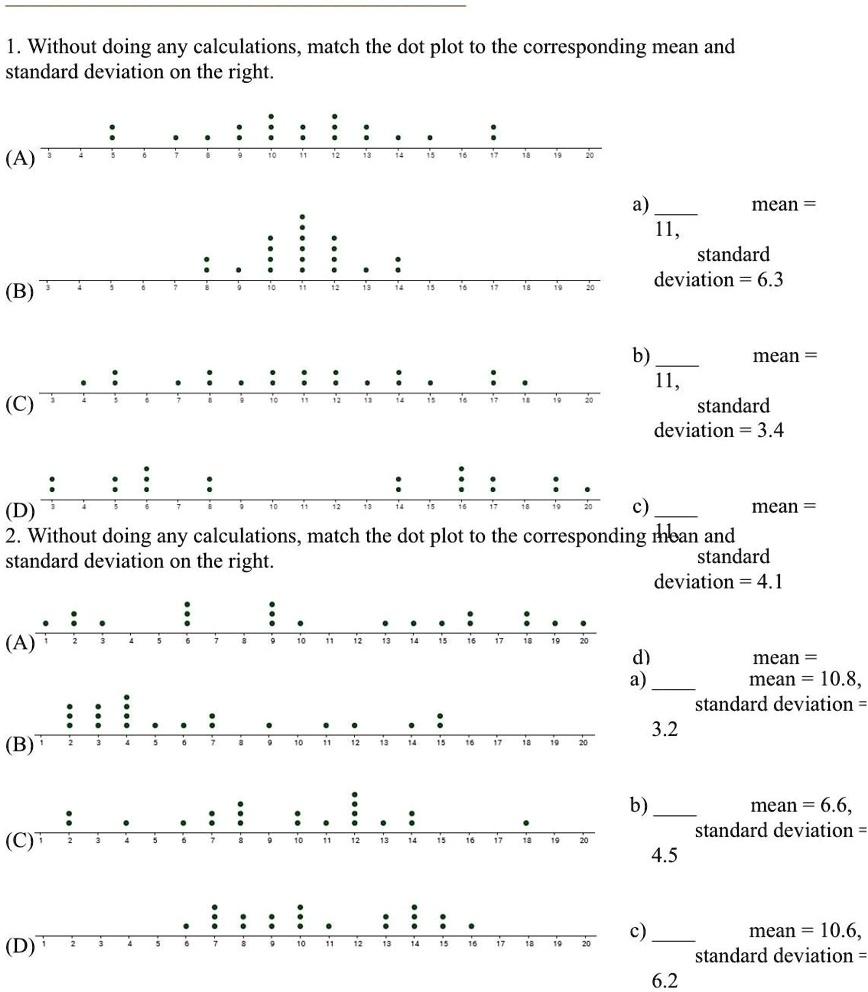 1 Without Doing Any Calculations Match The Dot Plot To The 