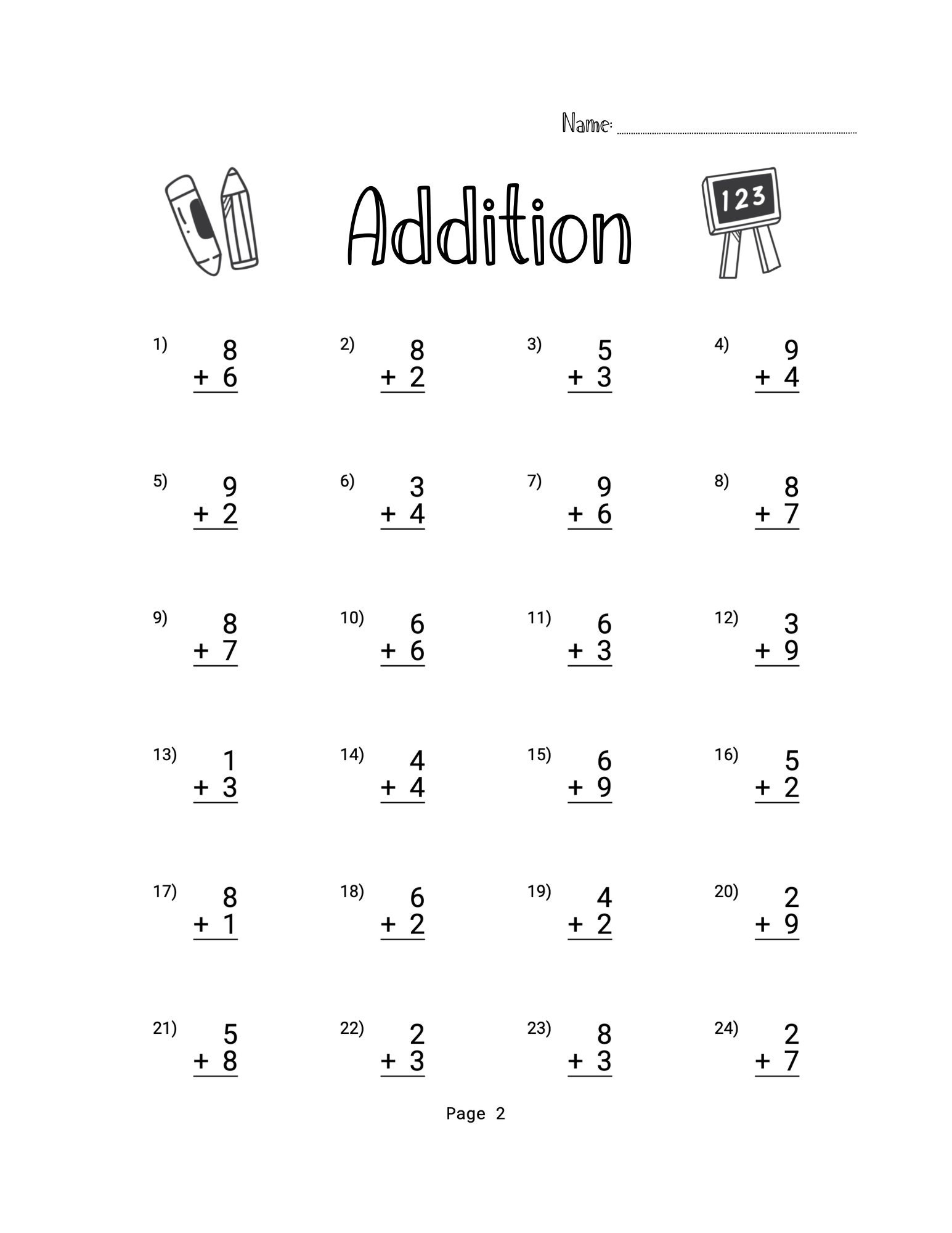 10 Printable Addition Worksheets Numbers 1 9 Answer Key Included Math Worksheets Kids Etsy UK