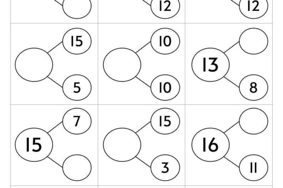 10 Printable Number Bonds Math Worksheets Numbers 1 To 20 Kindergarten First Grade Homeschool Etsy