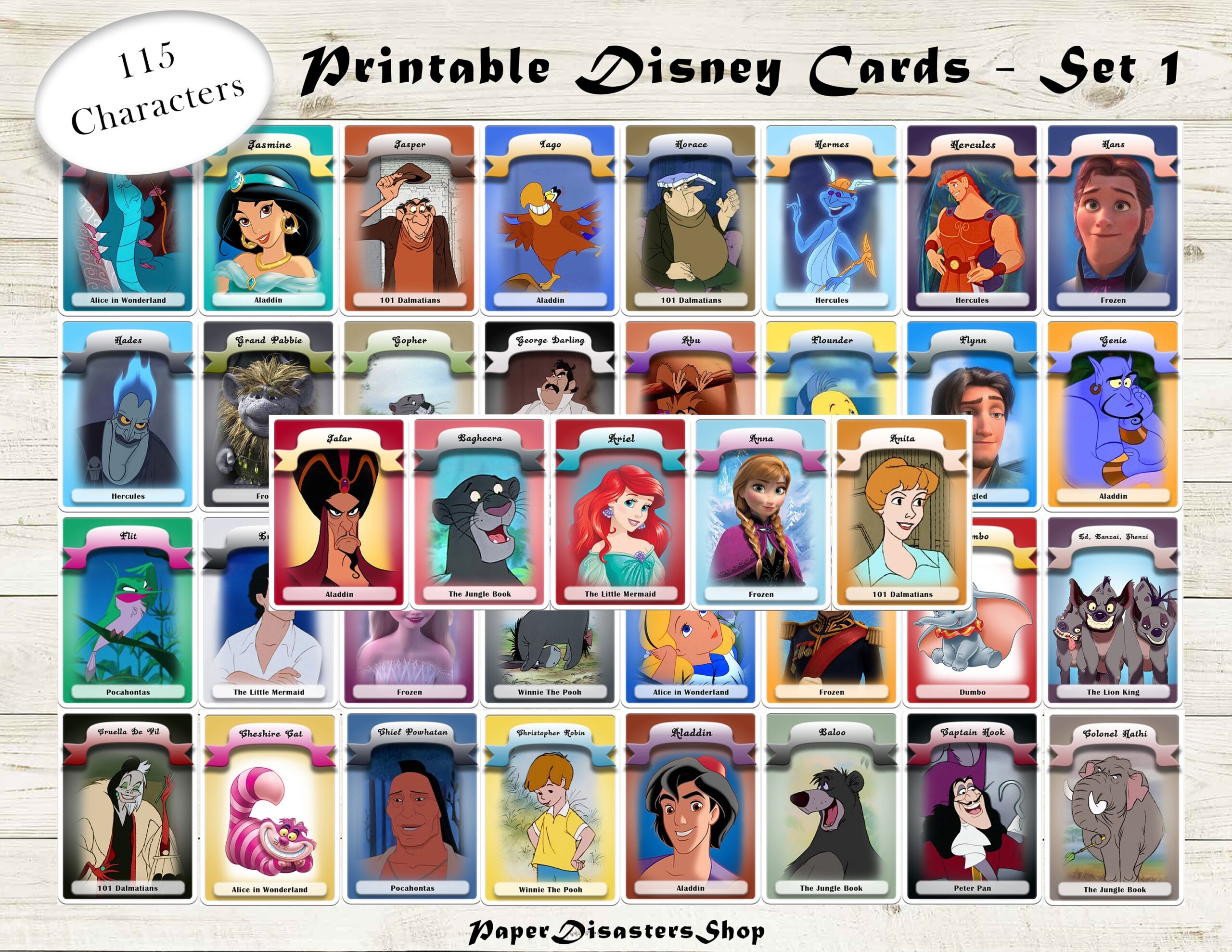 115 Disney Cards Set 1 Printable For Collection Games Birthday Parties Rewards Etc DIGITAL NOT SHIPPED