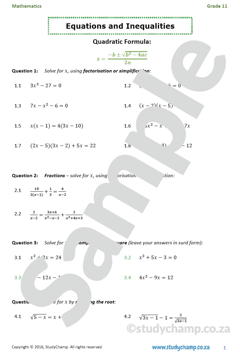 11th grade math worksheets