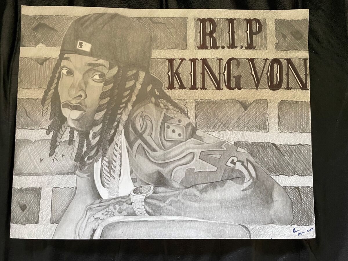 13 75 X 11 Inch Pencil Drawing Of King Von The Rapper