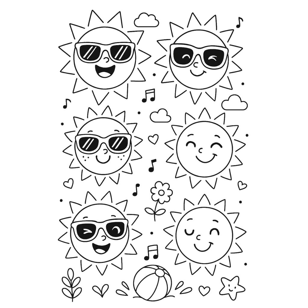 sun with sunglasses coloring page