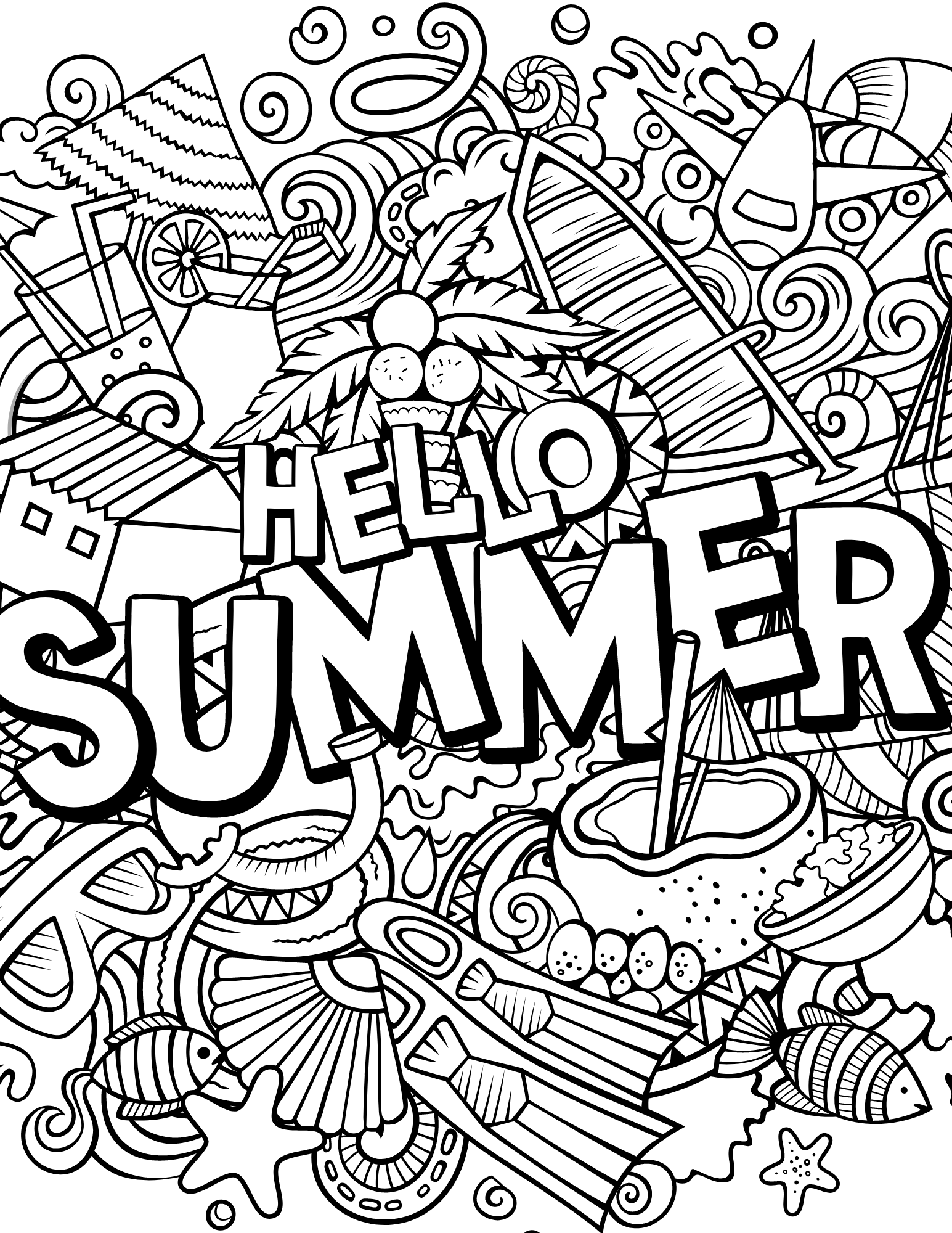 summer fun coloring sheets printable