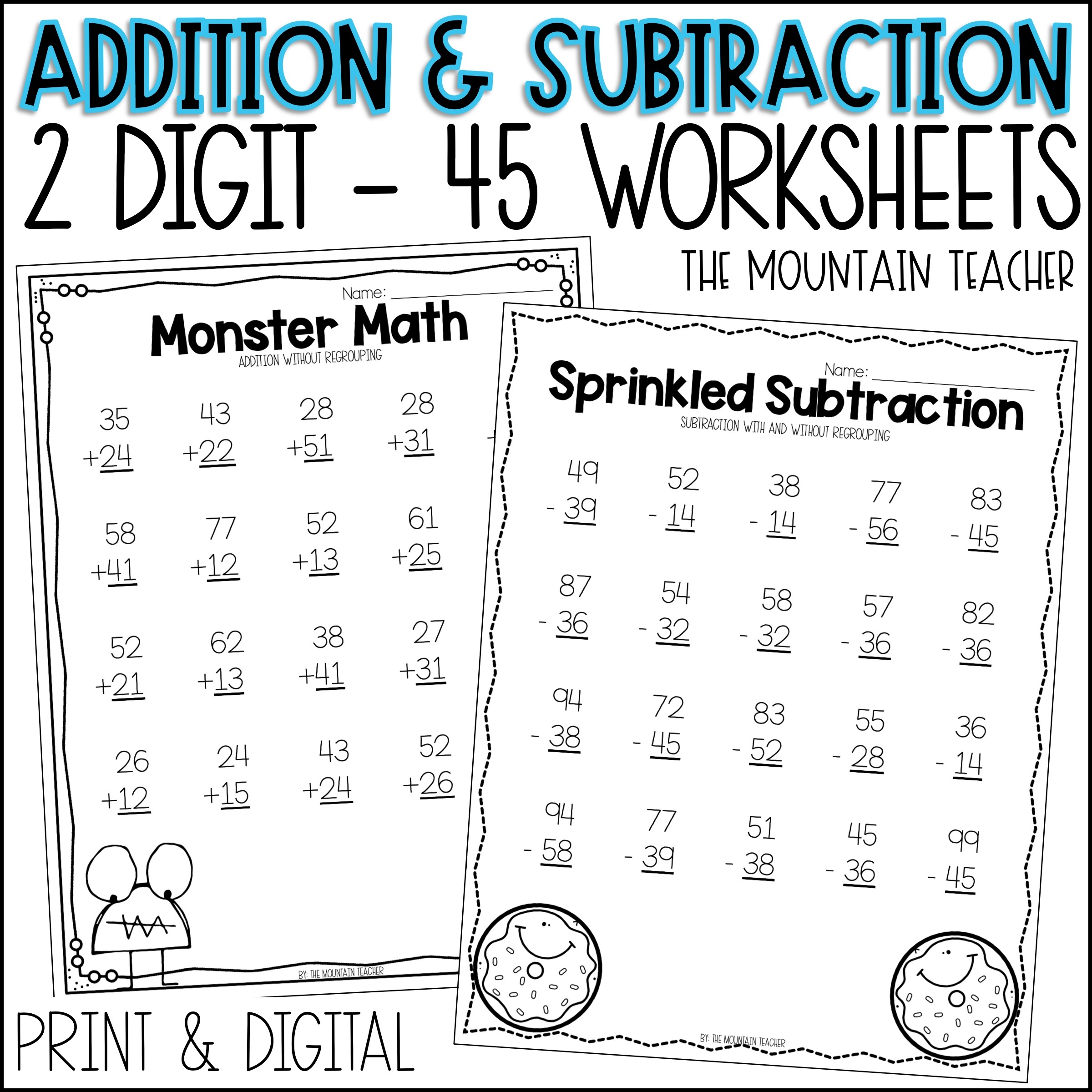 two digit addition and subtraction worksheets