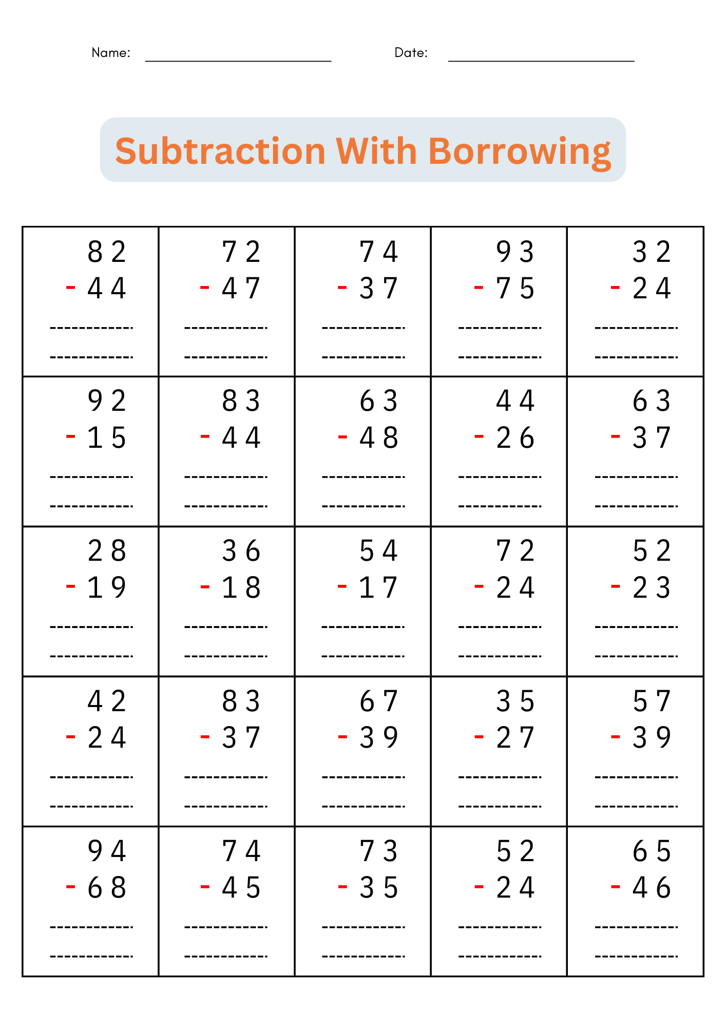 2 Digit Subtraction With Regrouping Number Math Worksheets For 