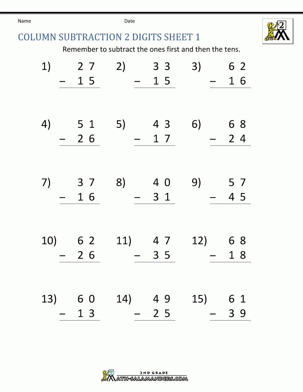 math and subtraction worksheets