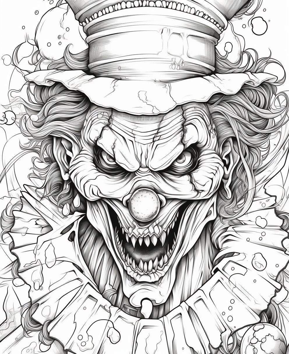 25 Pages Halloween SCARY Clowns Adult Coloring Pages Adult 