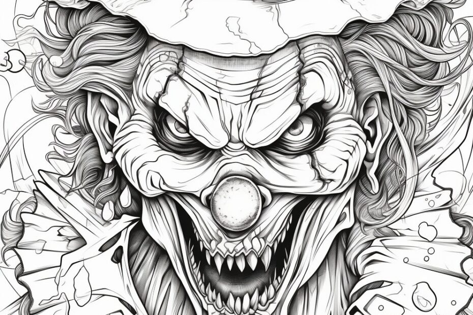 25 Pages Halloween SCARY Clowns Adult Coloring Pages Adult