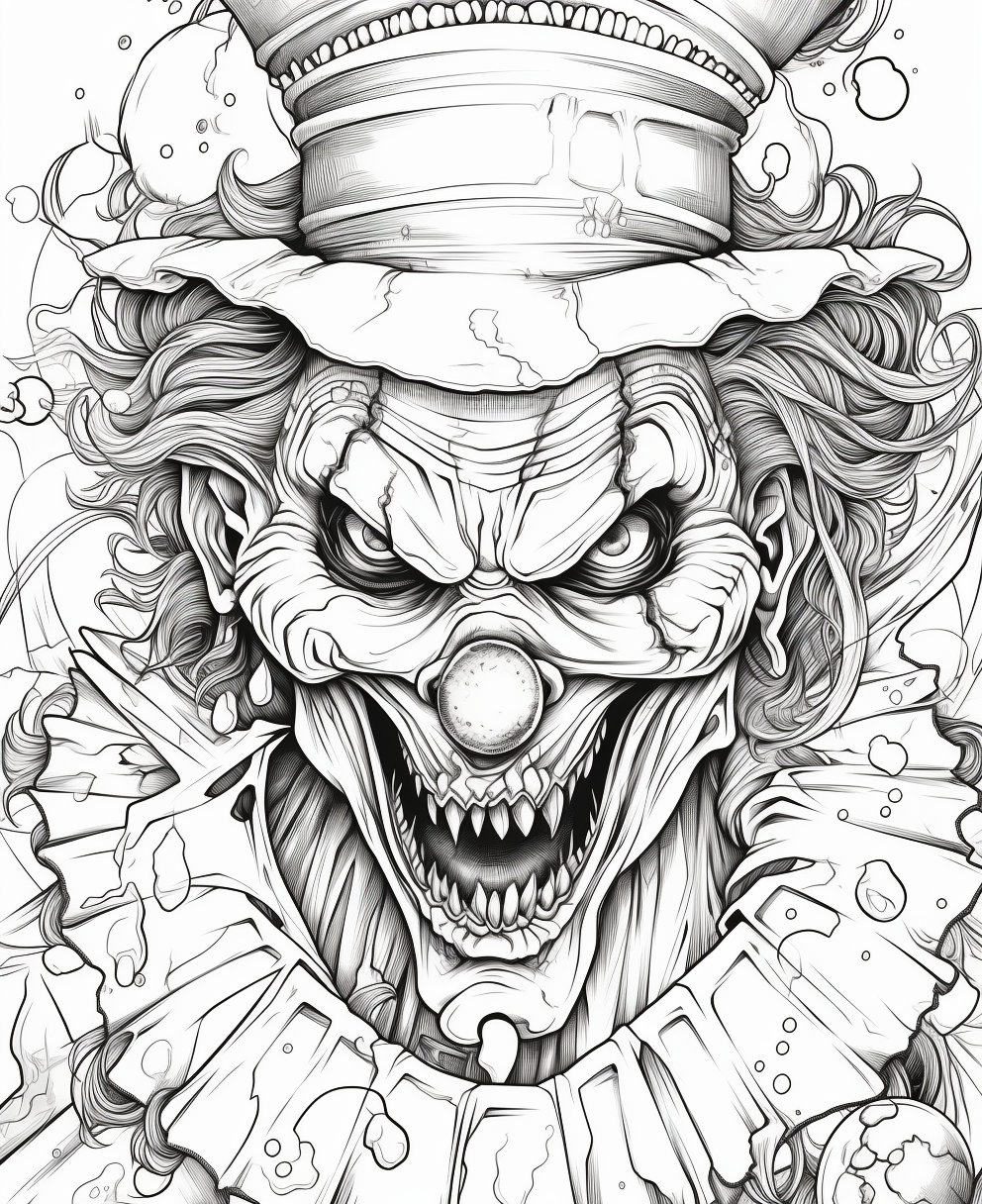 25 Pages Halloween SCARY Clowns Adult Coloring Pages Adult 