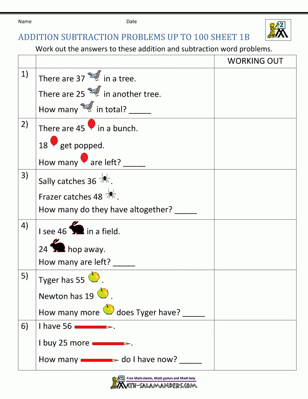 2nd Grade Addition And Subtraction Word Problems