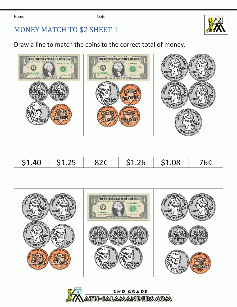free printable money math sheets