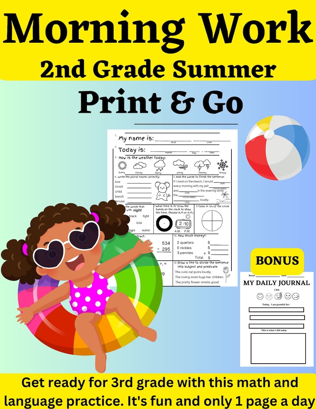 2nd Grade Summer Review Worksheets Printable End Of Year Cumulative Review Before 3rd Grade Morning Work No Prep Etsy