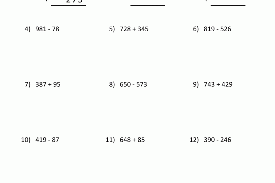 3 Digit Addition And Subtraction Worksheets