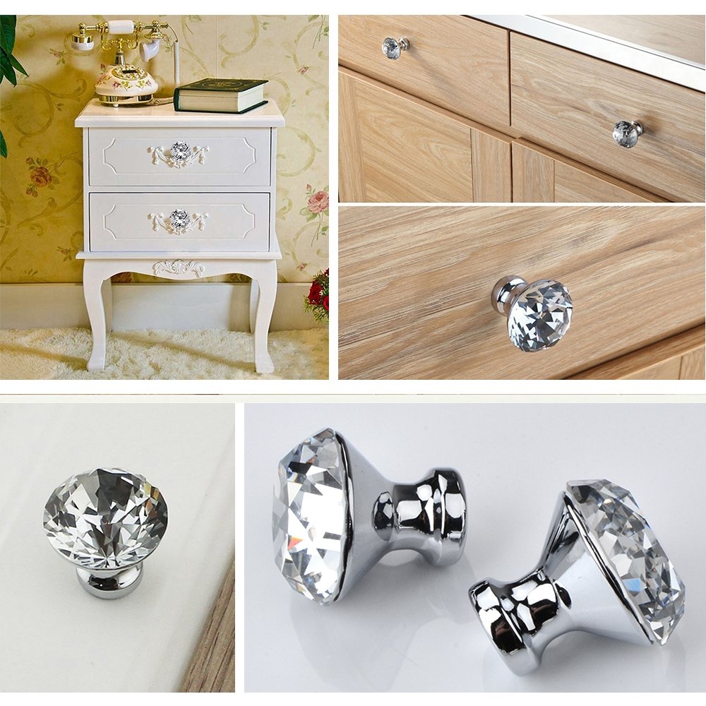 30mm Kitchen Cabinet Knobs Drawer Pull Handle Hardware Crystal Clear Glass Round Diamond Shape Dresser Closet Bi fold Door Bathroom Cupboard Desk Nightstand Furniture Decorative Drawer Knobs 12PCS Amazon