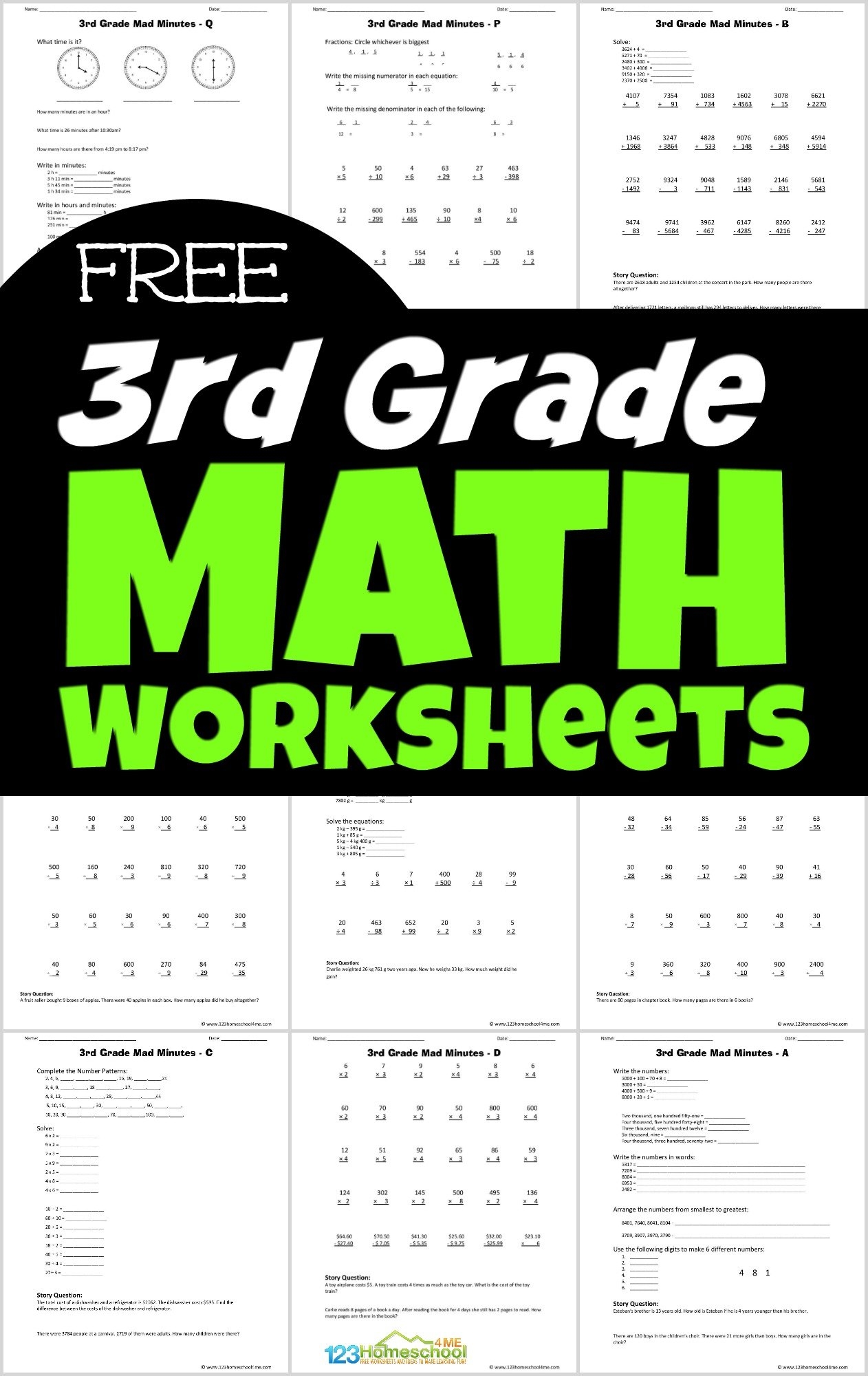 free printable math worksheets for 3rd grade