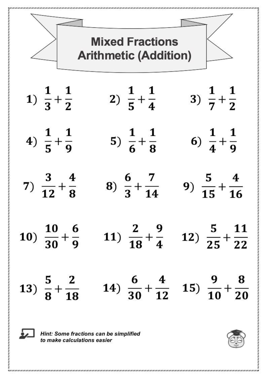 4 Printable Mixed Fraction Arithmetic Math Worksheet Addition Subtraction Multiplication Division ages 4 8 KG1 To Grade 2 Etsy Ireland