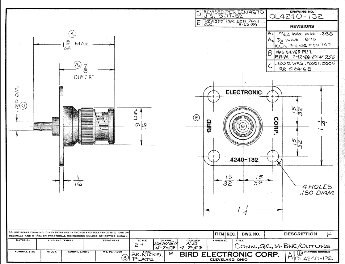 4240 132 BNC Male QC Connector Drawing Bird