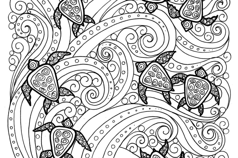 5 Pages Digital Coloring Sea Turtle Adult Coloring sea turtle