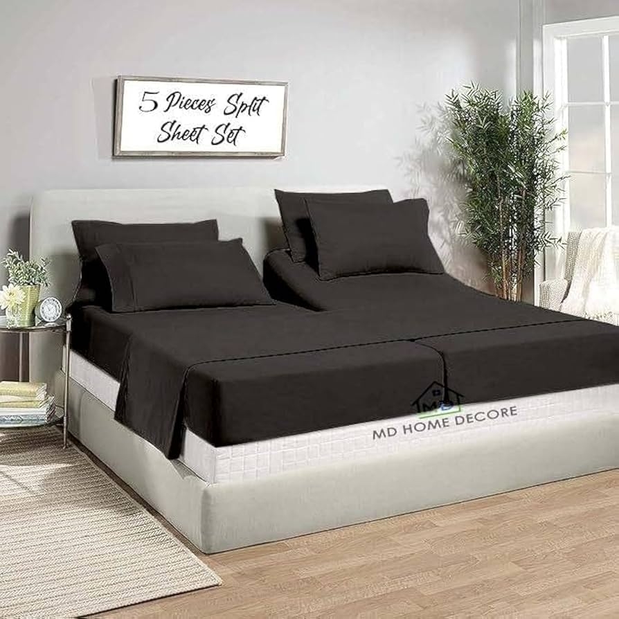 5 Piece Split King Sheet Set 100 Egyptian Cotton 16 Inch Deep Pockets Dark Grey Solid Soft Cooling Sheets For Adjustable Beds Sleep Number Beds 