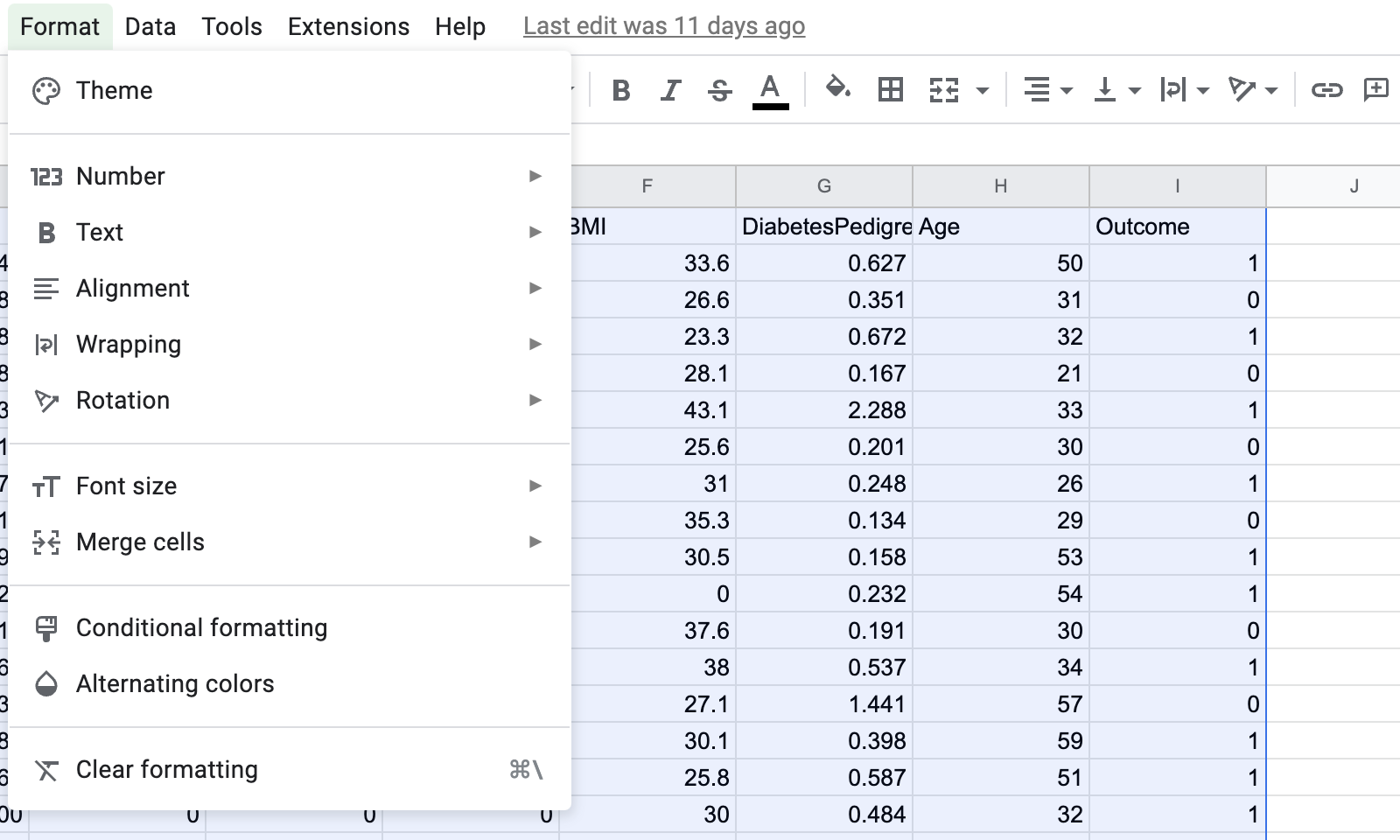 google sheets number format