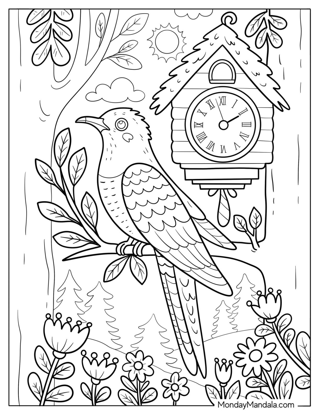 monday mandala bird coloring pages