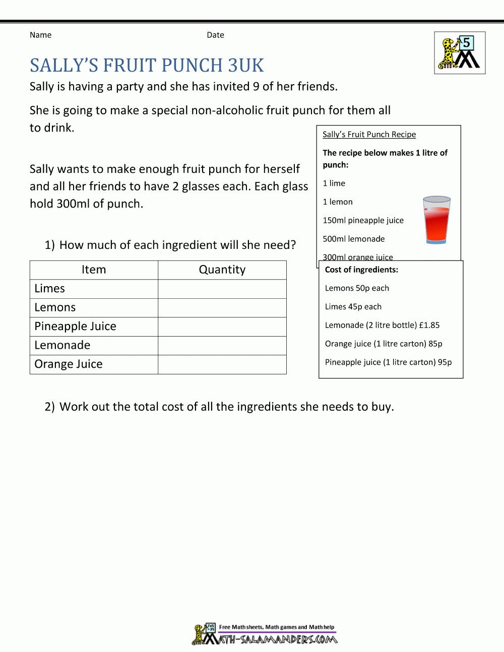 diamond math problems worksheet