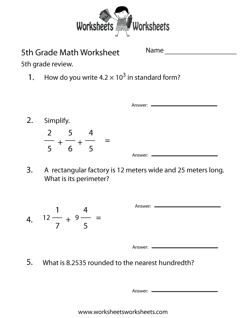 5th grade math worksheets pdf free download