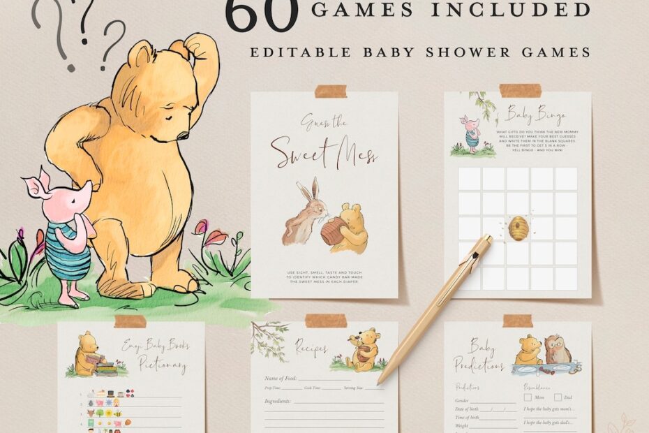 60 POOH Baby Shower Games Editable Winnie the pooh Classic Party Games Download Piglet Owl Kanga Roo Virtual Baby Games Printable DIY Etsy