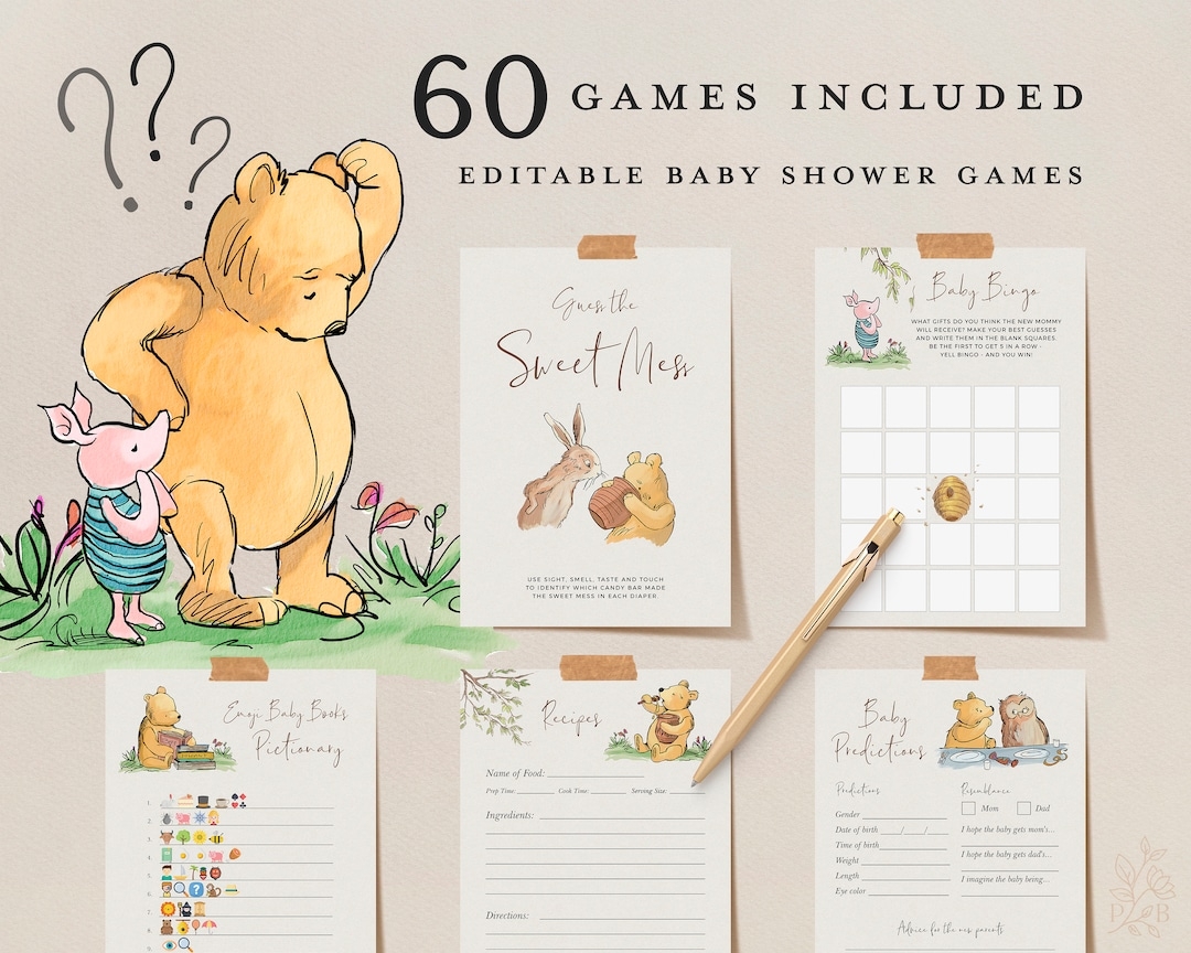 60 POOH Baby Shower Games Editable Winnie the pooh Classic Party Games Download Piglet Owl Kanga Roo Virtual Baby Games Printable DIY Etsy