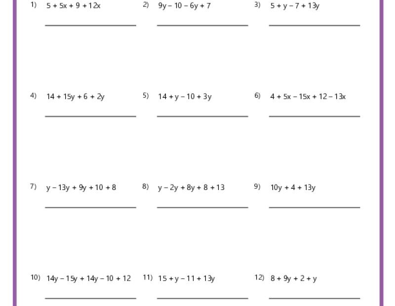 6th Grade Algebra Worksheets