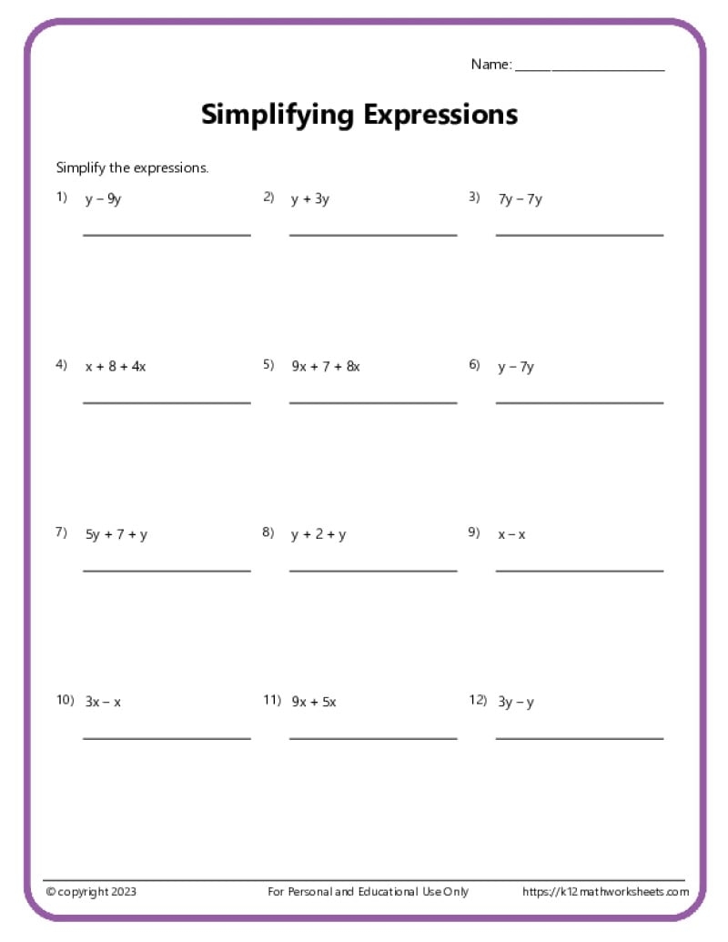 6th grade math worksheets printable