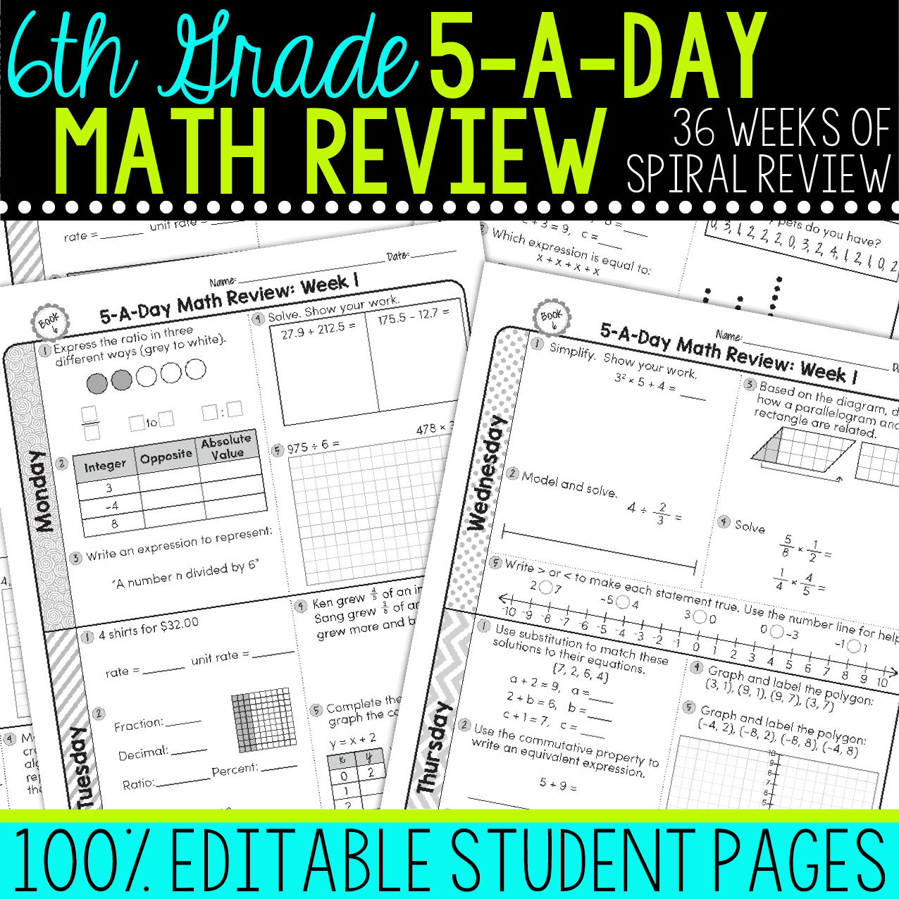 6th Grade Daily Math Spiral Review