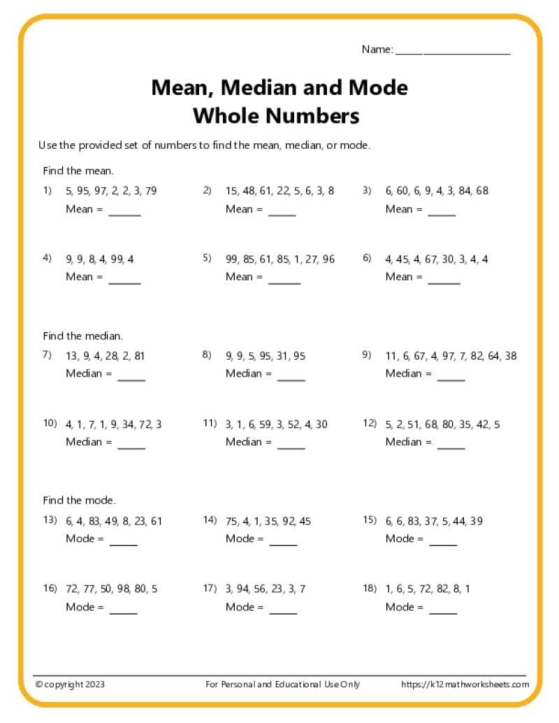 sixth grade math worksheets