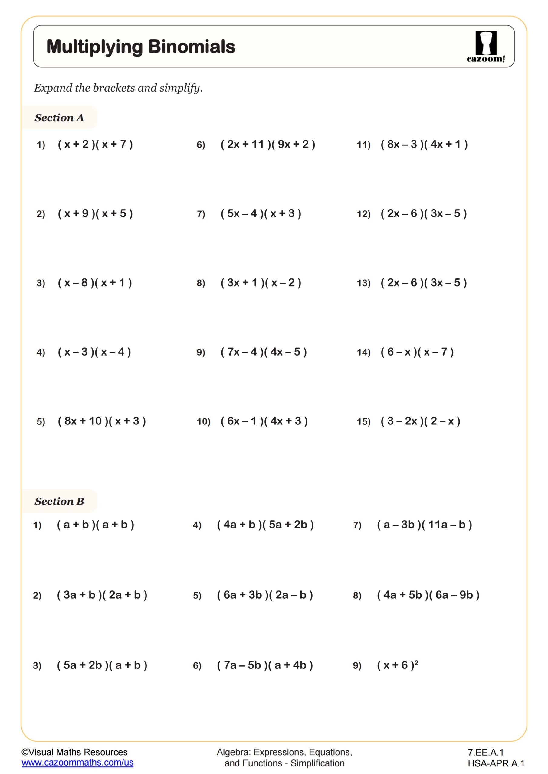 7th grade math worksheet