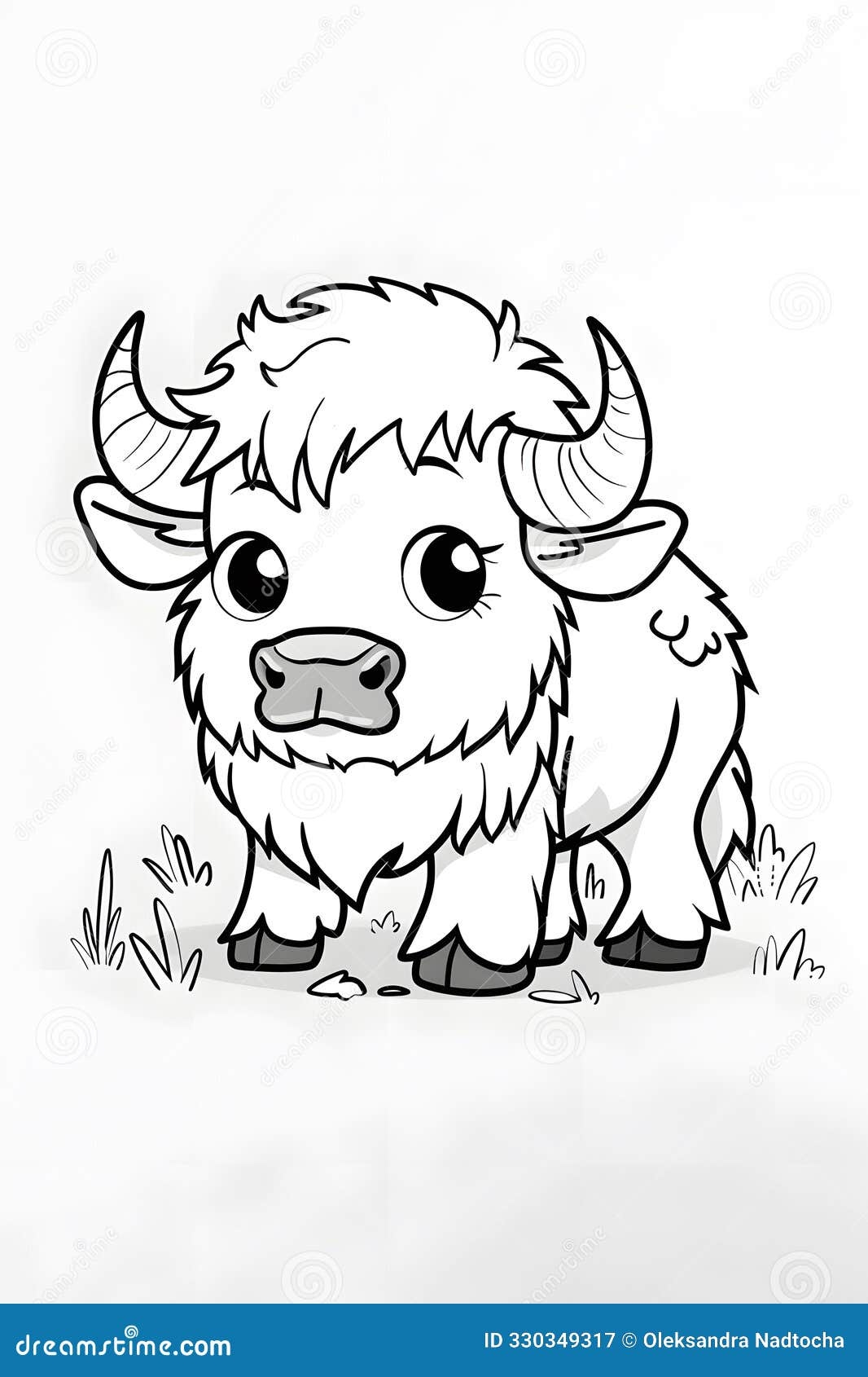 A Cute Baby Bison In A Black And White Drawing Standing In The Grass Stock Illustration Illustration Of Scenic Park 330349317