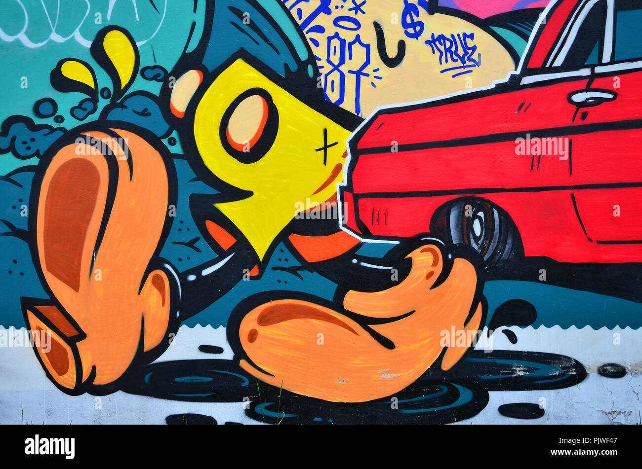 A Detailed Image Of The Graffiti Drawing A Conceptual Street Art Background With Cartoon Characters Stock Photo Alamy