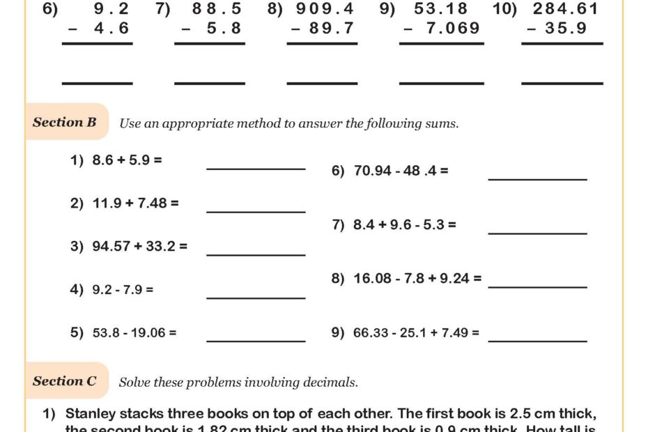 Adding And Subtracting Decimals Worksheet Fun And Engaging 5th Grade PDF Worksheets