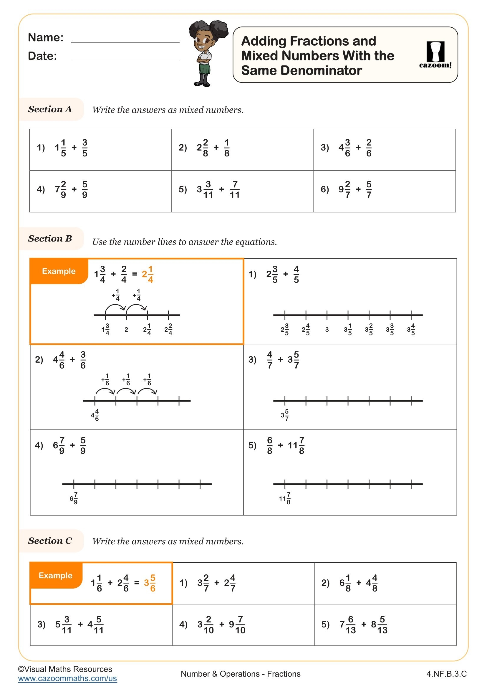 Adding Fractions And Mixed Numbers With The Same Denominator Worksheet Fun And Engaging 4th Grade Operations U0026 Algebraic Thinking Worksheet