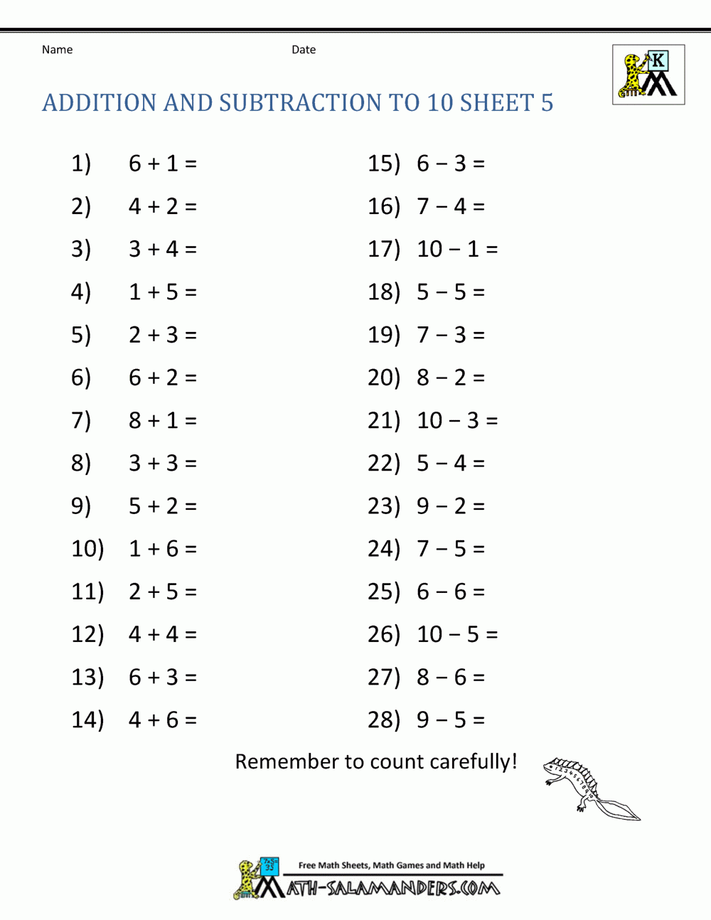 subtraction and addition worksheets