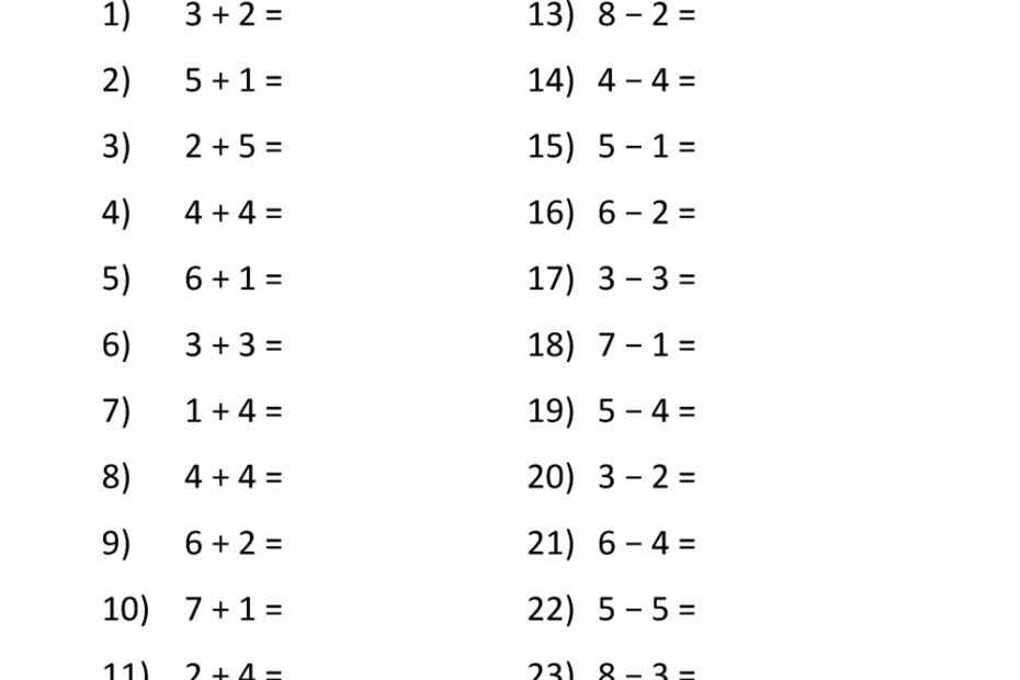 Addition And Subtraction Worksheets For Kindergarten