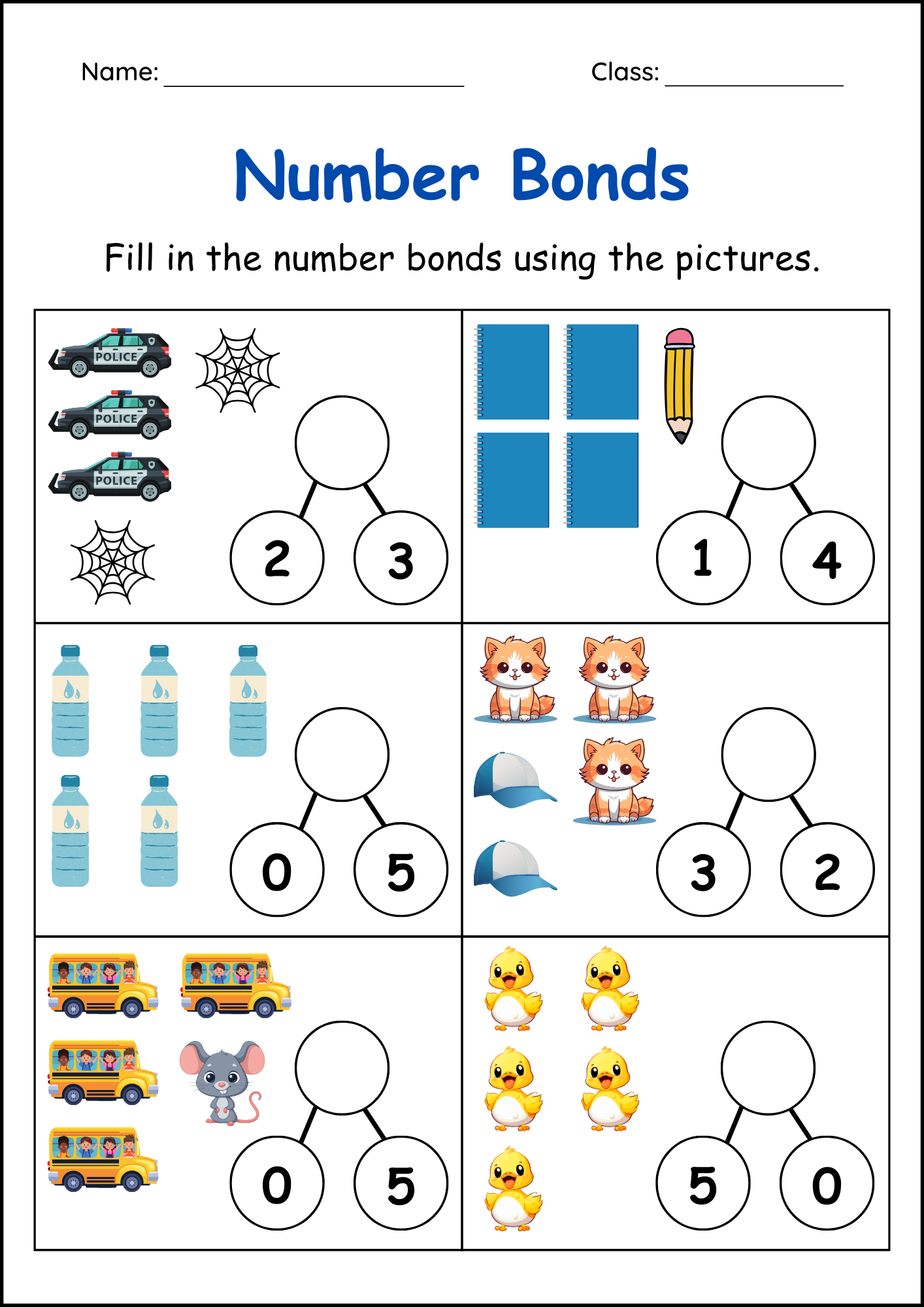 Addition Number Bonds To 5 And To 10 Worksheets Missing Parts 