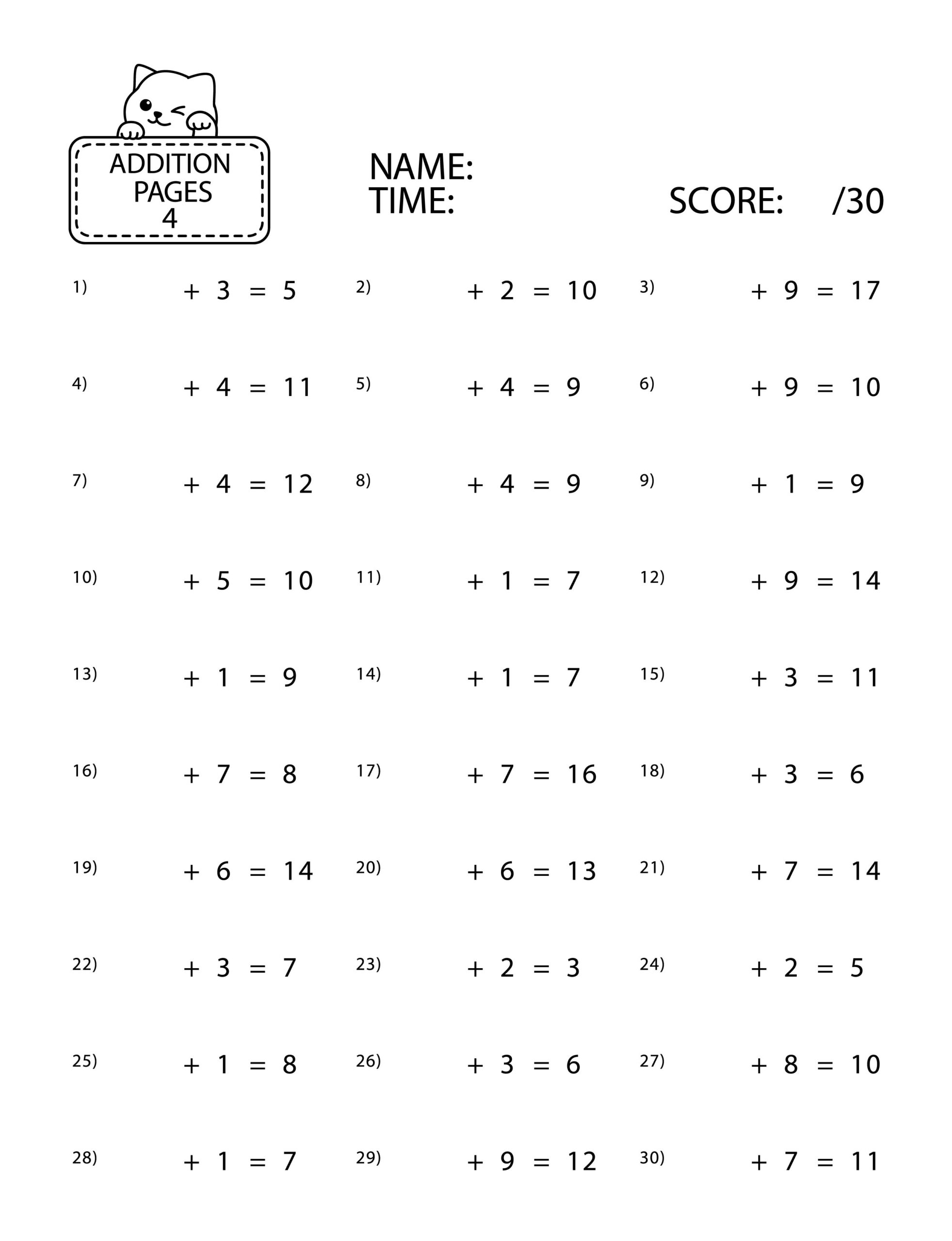 adding and subtracting math sheets