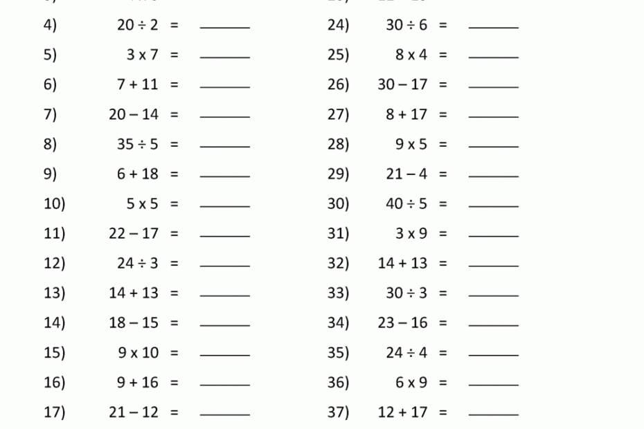 Addition Subtraction Multiplication Division Worksheets