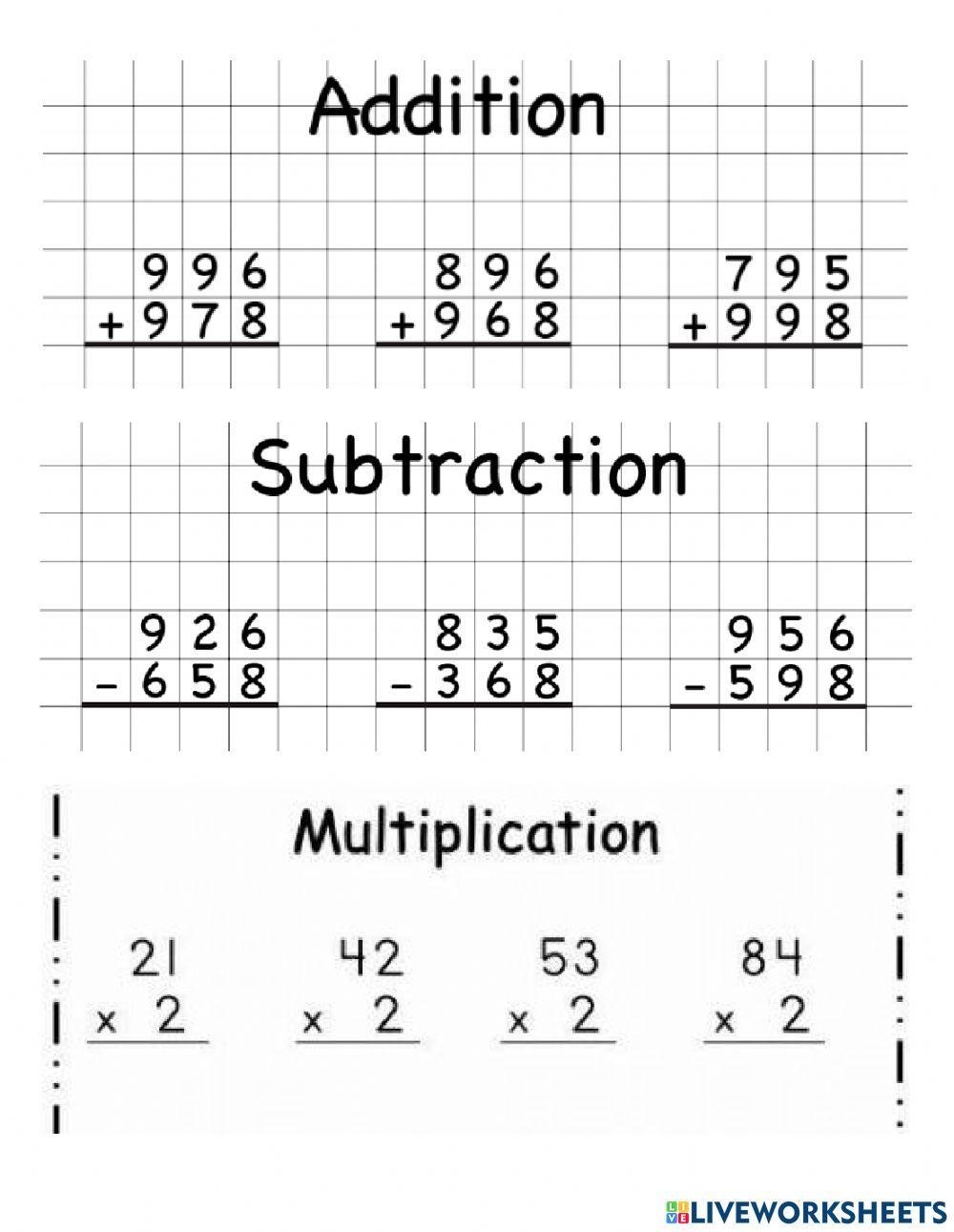 Addition Subtraction Multiplication Division Worksheets With Worksheets Library