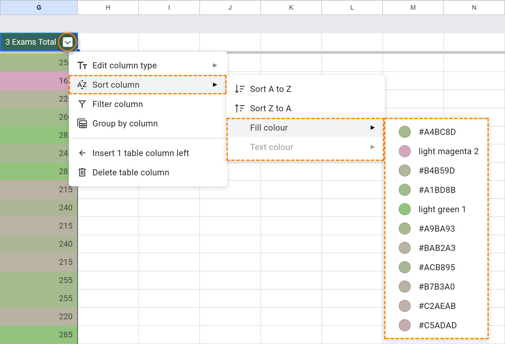 sort by color in google sheets