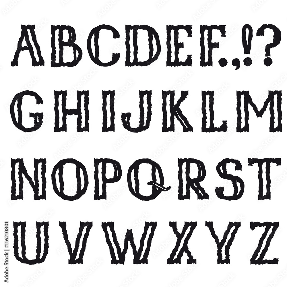 Alphabet Grunge Line Pencil Drawing Decorative Font Hipsters 