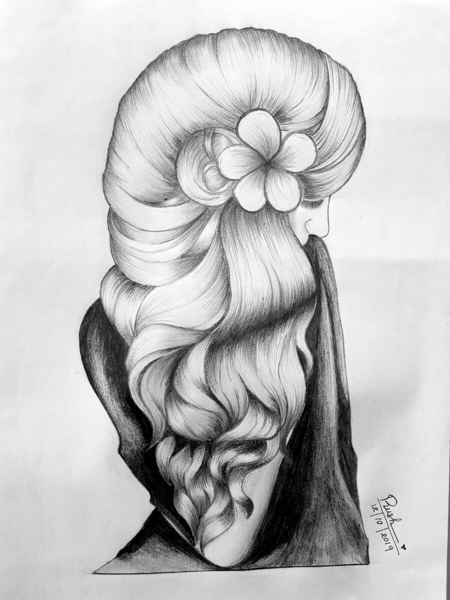 Amazing Art Drawings Girl With A Long Hair A4 Size EBay UK