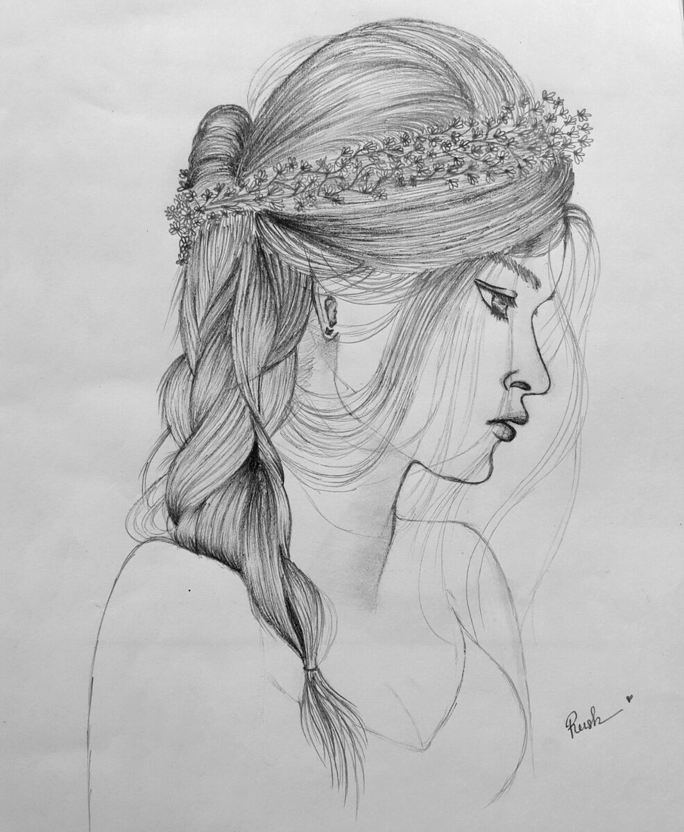 Amazing Art Drawings pencil Sketch Of A Girl With A Floral Head Dress A4 Size EBay